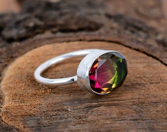 Oval Watermelon Tourmaline Ring: Handmade 925 Sterling Silver Jewelry