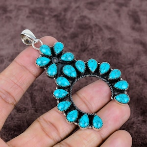 Tibetan Turquoise Navajo Pendant Sterling Silver Southwestern Jewelry Pendant Tibetan Turquoise Gemstone Handmade Silver Pendant