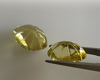 Para rzeźbionych kamieni szlachetnych: kwarc cytrynowy, zielone złoto, jakość AAA, 20,32 ct