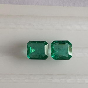 Par de pendientes de esmeralda natural de talla octagonal, esmeralda, transparente de alto brillo, esmeralda suelta sin tratar, esmeralda de calidad fina, 2,97 cts.