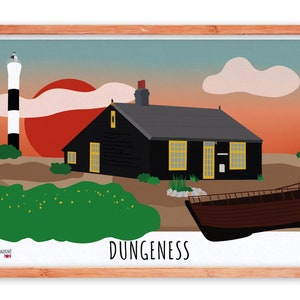 Dungeness Prospect Cottage Vintage Retro Travel Poster Print A0, A1, A2, A3, A4