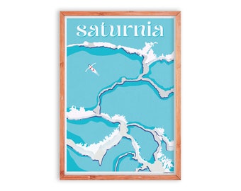 Terme di Saturnia - Cascate del Mulino - Tuscany Vintage Retro Travel Poster Print A0, A1, A2, A3, A4