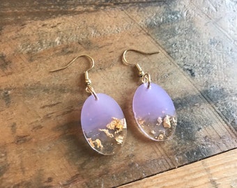 Lavender and Gold Earrings | Lavender with Gold Flake Earrings | Resin Earrings