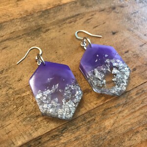 Lila Silber Flake Ohrringe | Harz Ohrringe