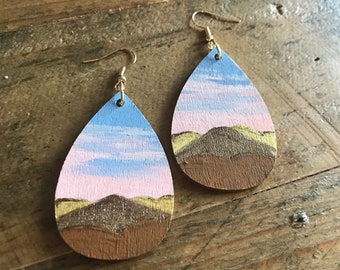 Mountain View Painted Wood Earrings | Painted Wood Earrings | Sunset Earrings | Boho Earrings |