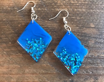 Blue Glitter Earrings | Resin Earrings