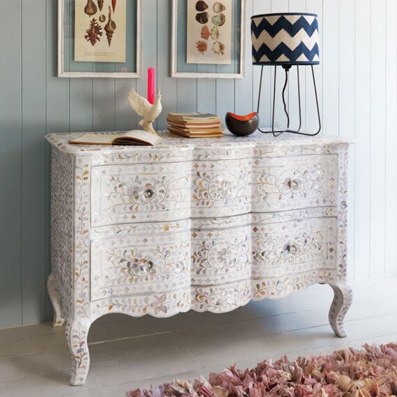 Handmade White Mother Of Pearl Designer Chest Of 2 Drawers Etsy