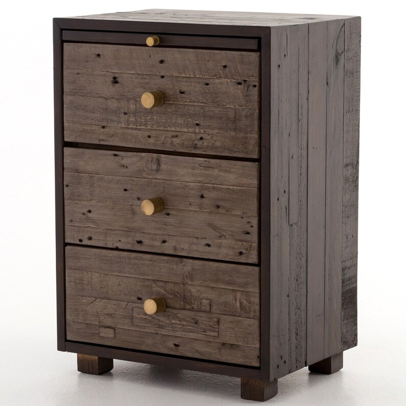 Nightstand Bed Side Table End Coffee Reclaimed Wood 3 Drawer