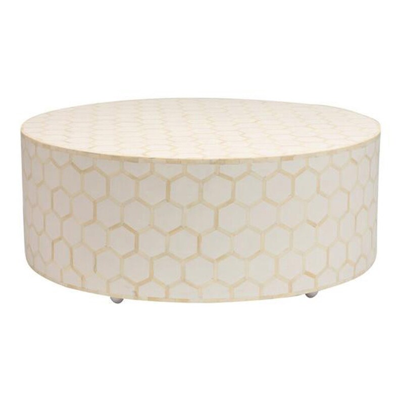 Bone Inlay Round Coffee Table With Free Furniture