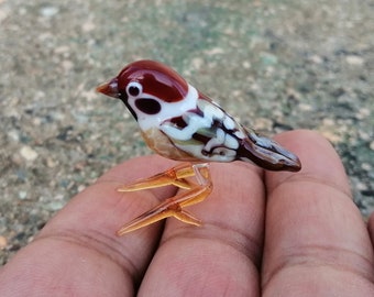 ガラスの鳥、ミニチュア雀の置物、ガラスの雀の飾り、アートガラスの鳥