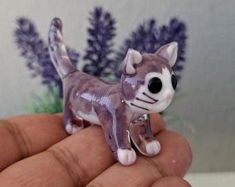 Glass cat figurine, hand blown glass cat, miniature cat, murano cat, cat ornament, glass figurine, glass animals, glass cute cat