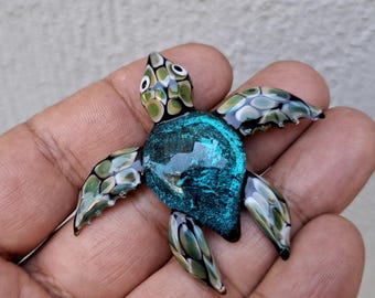 Handmade Silver Foiled Lampwork Glass Sea Turtle, Flamework Sea Turtle Figurine, Ocean Glass Art, Coastal Decor, Turtle Gift