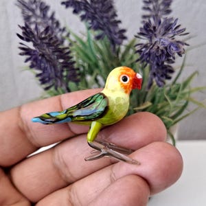 Glass parrot, miniature glass bird figurine, glass bird ornament, art glass bird sculpture, glass figurine, glass animals, murano birds