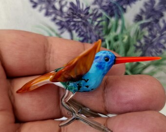 Handmade Glass Hummingbird Figurine, Flamework Mini Bird Sculpture, Tiny Colorful Glass Animal, Hand Blown Bird Decor, Collectible Gift