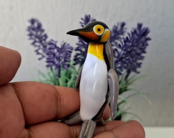 Hand Blown Glass King Penguin Figurine, Murano Art Glass Animal Ornament