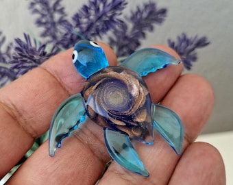 Hand Blown Glass Sea Turtle Figurine, Murano Art Glass Ornament