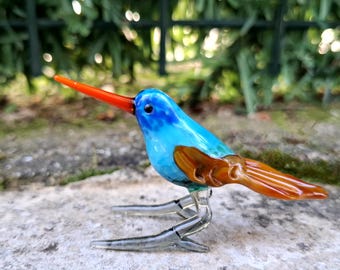 Handmade Flamework Glass Hummingbird Figurine, Miniature Glass Bird Sculpture, Blown Glass Bird Decor, Tiny Bird Collectible Gift
