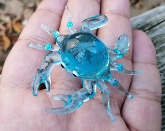 Glass crab, crab figurine, art glass crab, murano crab, hand blown glass crab, glass crab ornament, glass collectibles, glass sea animals