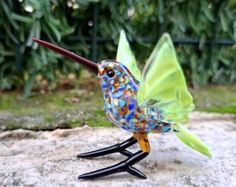 Glass bird, hand blown glass hummingbird figurine, glass bird ornament, art glass hummingbird, glass figurines, glass animals, murano birds