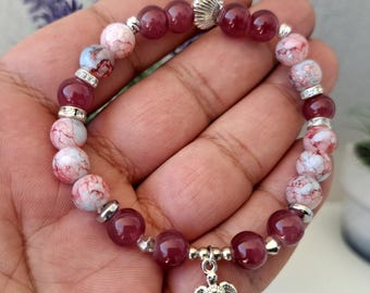 Handmade Glass Beaded Bracelet with Sea Turtle Charm, Dainty Ocean Jewelry