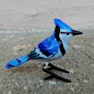 Glass bird, glass Blue Jay figurine, glass Blue Jay ornament, art glass bird sculpture, glass bird figurines, glass animals, murano bird