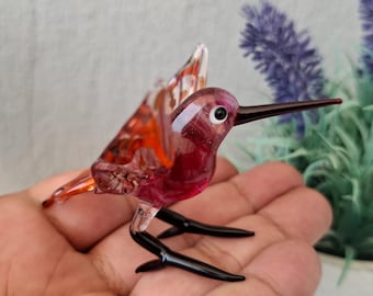 Glass bird, hand blown glass hummingbird figurine, glass bird ornament, art glass hummingbird, glass figurines, glass animals, murano birds