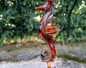 Glass sea horse, sea horse ornament, murano sea horse, blown glass seahorse figurine, glass figurine, glass sea animals, colorful seahorse