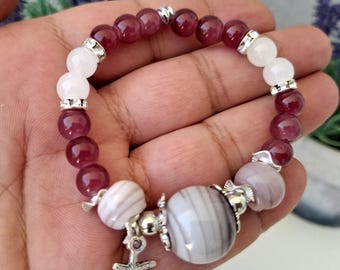 Handmade Glass Beaded Bracelet with Starfish Charm, Dainty Ocean Jewelry