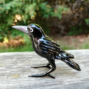 Glass crow, hand blown glass bird figurine, glass crow ornament, art glass bird sculpture, glass figurine, murano bird, miniature crow