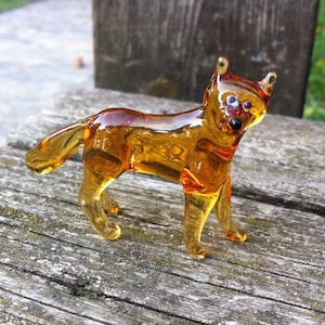 Glass fox figurine, hand blown glass fox, miniature fox, murano fox, fox ornament, glass figurine, glass animals, fox collectible