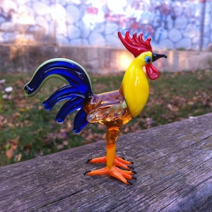 Glass rooster, blown glass rooster figurine, murano rooster, glass bird, rooster ornament, miniature rooster, glass animals, glass figure