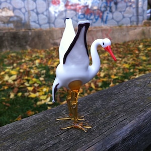 Glass Stork, hand blown stork figurine, stork ornament, art glass stork, glass bird, glass animals,murano bird, miniature glass stork