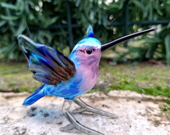 Glass bird, hand blown glass hummingbird figurine, glass bird ornament, art glass hummingbird, glass figurines, glass animals, murano birds