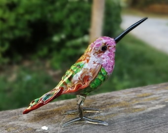 Glass bird, hand blown glass hummingbird figurine, glass bird ornament, art glass hummingbird, glass figurines, glass animals, murano birds