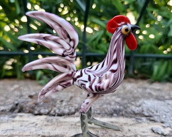 Glass rooster, rooster figurine, glass rooster ornament, glass animals, hand blown glass rooster, glass figurine, glass bird