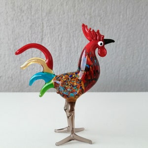 Glass rooster, rooster figurine, glass rooster ornament, glass animals, hand blown glass rooster, glass figurine, glass bird