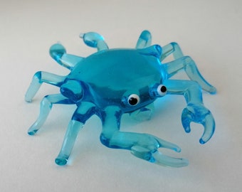 Glass crab, crab figurine, art glass crab, murano crab, hand blown glass crab, glass crab ornament, glass collectibles, glass sea animals
