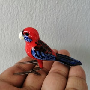 Glass bird, hand blown glass parrot figurine, glass parrot ornament, art glass bird sculpture, glass figurine, glass animals, murano bird