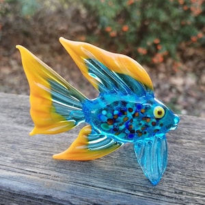 Pez de cristal, figura de pez soplada a mano, adorno de pez, pez de cristal artístico, animales marinos de cristal, pez de Murano, pez en miniatura, piscis de cristal