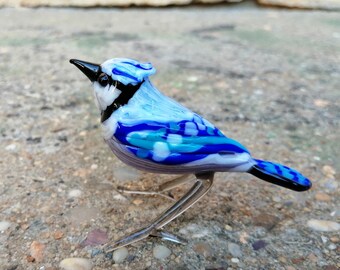 Blue Jay Glass Sculpture with Gold-tone Clip