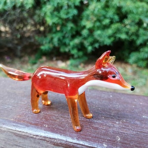 Glass fox figurine, hand blown glass fox, miniature fox, murano fox, fox ornament, glass figurine, glass animals, fox collectible