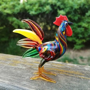 Glass rooster, rooster figurine, glass rooster ornament, glass animals, hand blown glass rooster, glass figurine, glass bird