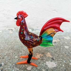 Glass rooster, rooster figurine, glass rooster ornament, glass animals, hand blown glass rooster, glass figurine, glass bird