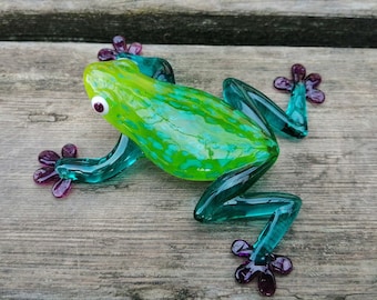 Glass frog, hand blown glass frog figurine, frog ornament, murano frog, glass reptiles, glass animals, glass figurine, glass collectible