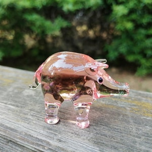 Glass Pig, hand blown glass pig figurine, pig ornament, art glass pig, glass animals, murano pig, miniature pig, glass figurine