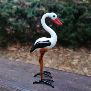 Glass Stork, hand blown stork figurine, stork ornament, art glass stork, glass bird, glass animals,murano bird, miniature glass stork