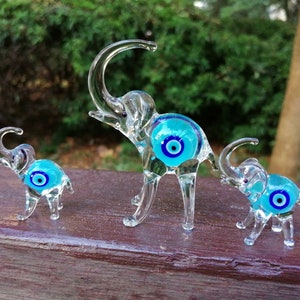 Glass elephant family, 3 PCS glass elephant figurines, murano elephant, elephant ornament, glass figurine, glass animals, colorful elephant