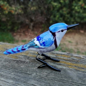 Glass bird, glass Blue Jay figurine, glass Blue Jay ornament, art glass bird sculpture, glass bird figurine, glass animals, murano bird