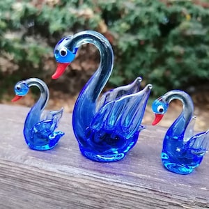 3 pcs glass swan, glass swan figurine, glass birds, murano glass cygnus, murano swan ornament, glass swan ornament, glass swan home decor