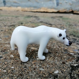 Glass Polar Bear, hand blown polar bear figurine, polar bear ornament, art glass bear, glass animals, murano polar bear, miniature bear